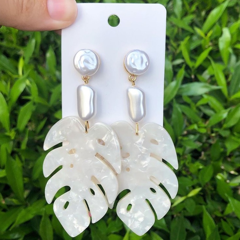 White Palm Leave Earrings